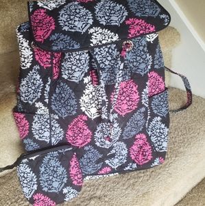 Very Bradley drawstring backpack and wallet